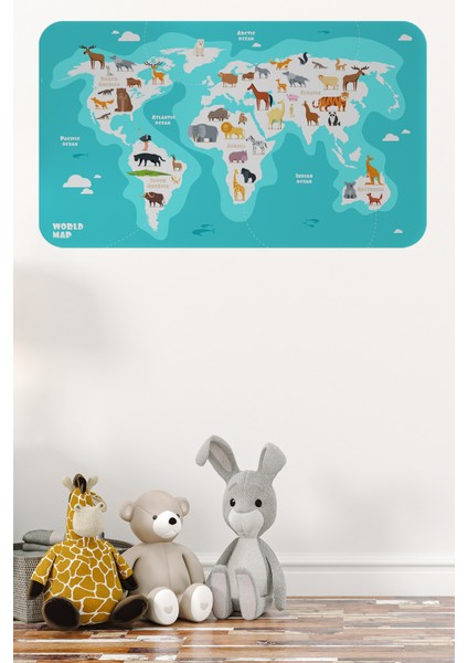 Eğitici Dünya Haritası Dünya Atlası Çocuk ve Bebek Odası Duvar Sticker 3785XL