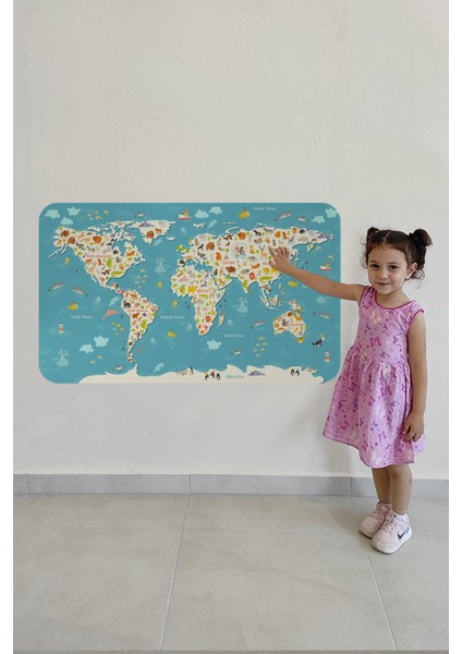 Eğitici Dünya Haritası Dünya Atlası Çocuk ve Bebek Odası Duvar Sticker 3776XL