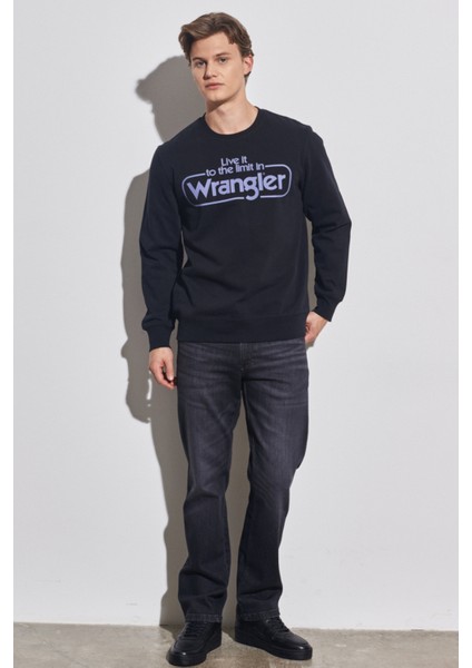 Regular Fit Normal Kesim %100 Pamuk Bisiklet Yaka Siyah Sweatshirt