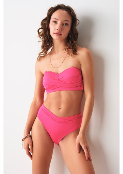 Ella Yüksek Bel V Kesim Bikini Tek Alt Pembe 239207