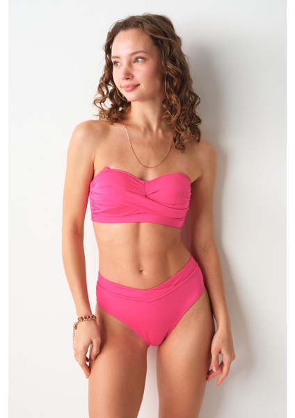 Ella Yüksek Bel V Kesim Bikini Tek Alt Pembe 239207