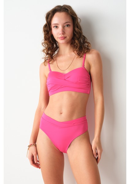 Ella Yüksek Bel V Kesim Bikini Tek Alt Pembe 239207