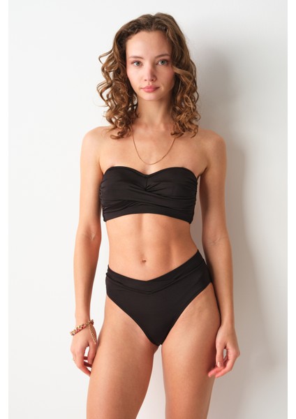 Ella Yüksek Bel V Kesim Bikini Tek Alt Siyah 239207