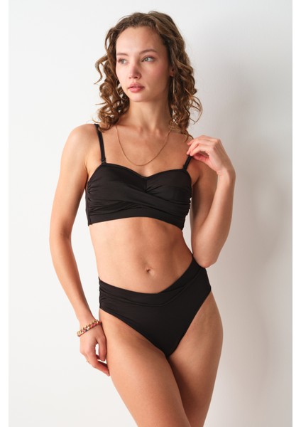 Ella Yüksek Bel V Kesim Bikini Tek Alt Siyah 239207
