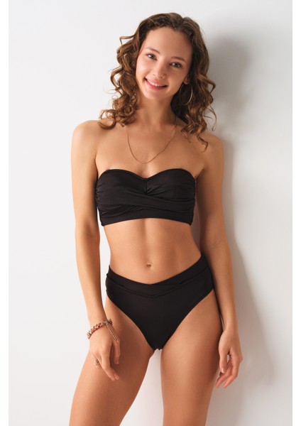 Ella Yüksek Bel V Kesim Bikini Tek Alt Siyah 239207