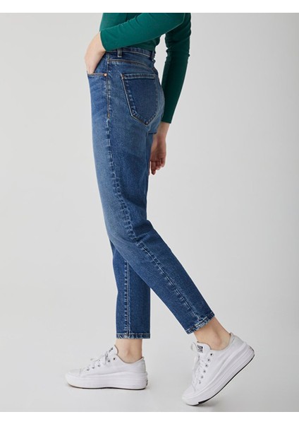 Kadın Dores Yüksek Bel Dar Paça Slım Mom Jean Pantolon fırsatları