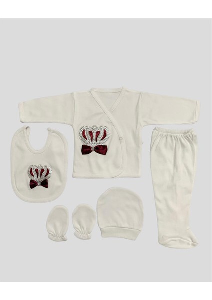 Erkek Taşlı 5li Hastane Çıkışı Zıbın Set Bordo