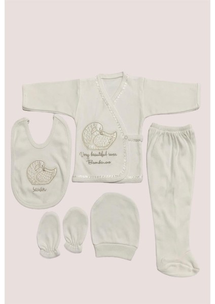 5li Kuğu Nakışlı Hastane Çıkışı Yenidoğan Zıbın Set