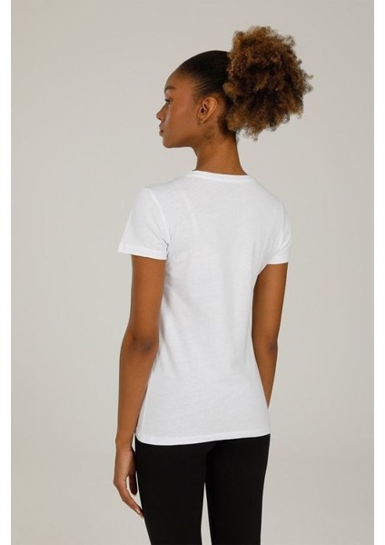 Basic V Yaka Bayan Beyaz T-Shirt W-CT126
