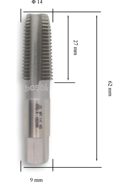 Npt 1/4 Konik Boru Makina Kılavuzu Hss