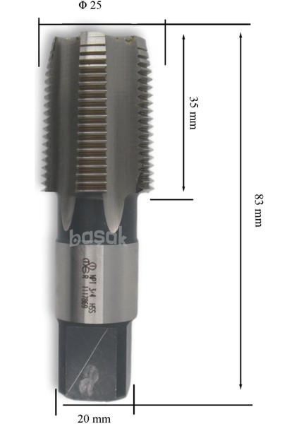 Npt 3/4 Konik Boru Makina Kılavuzu Hss