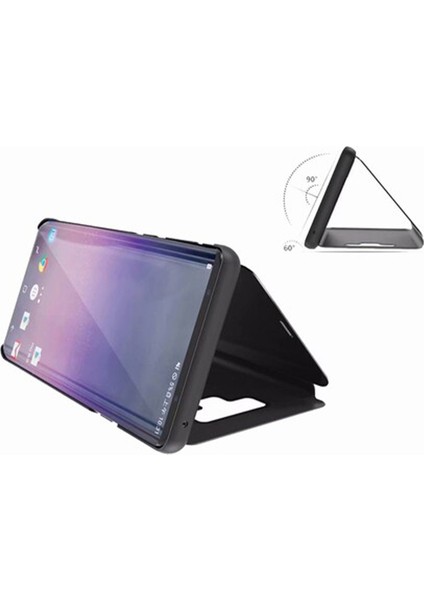 Oppo Reno 3 - Oppo A91 Aynalı Kapak Clear View Flip Cover Mirror Kılıf - Siyah modelleri