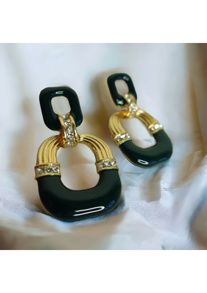 Mini Taş Detaylı Mineli Dörtgen Küpe