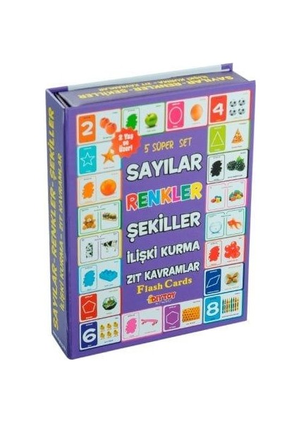 1413 Dıytoy, Flash Cards - 5 Süper Set - Sayılar+Renkler+Şekiller+Ilişki Kurma+Zıt Kavramlar / +2 Yaş