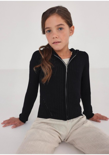 Fermuarlı Kapüşonlu Kız Çocuk Hırka