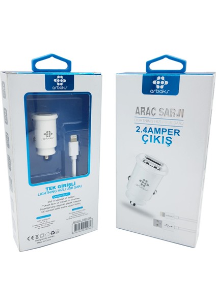 (Iphone) 2.4A Çift Girişli Araç Şarjı Arbaks ARB-028