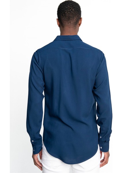 Slim Fit Dar Kesim Uzun Kol Dökümlü Viskon Şık Erkek Gömlek - Tudors10