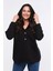 Kadın Büyük Beden Kanguru Cepli Basic Siyah Sweatshirt 1