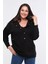 Kadın Büyük Beden Kanguru Cepli Basic Siyah Sweatshirt 2
