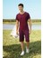 Erkek Bordo %100 Pamuk T-Shirt Şort Pijama Takımı 4873 1
