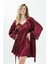37430 Kadın Krep Saten Dantelli Sabahlık-Bordo 5