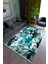 Salon Halısı Modern Turkuaz Mavi Siyah Yolluk Kaymaz Yuvarlak Oval Kesme Ince Yıkanabilir Halı 1