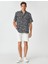 3SAM60149HW 9d9 Siyah Desenli Erkek Viskoz Woven Tops Gömlek 2