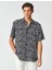 3SAM60149HW 9d9 Siyah Desenli Erkek Viskoz Woven Tops Gömlek 4