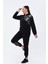 Kadın Büyük Beden Neon Bant Detaylı Yazılı Siyah Eşofman Takımı 5