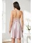850 Kadın Saten Dantelli Gecelik-Rose 3