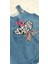 Kız Bebek Çocuk Kalp Kot Jile Zebra Desen ve Fiyonk Detaylı Jean Salopet Denim Elbise 3