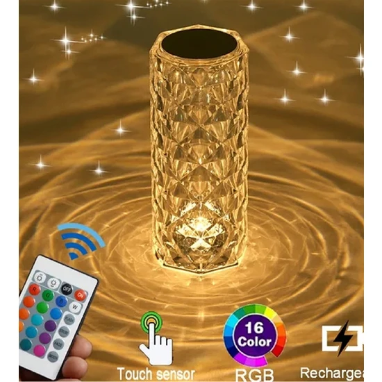 Wlue Akrilik Şarjlı Kristal LED Masa Lambası 20 Mod Rgb Dokunmatik Ambians Dekor Gece Lambası