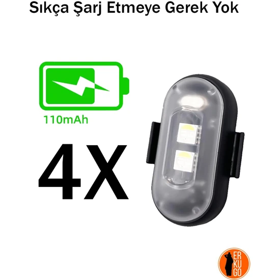 Erkugo 4'lü Uzaktan Kumandalı Çakar Led/şarjlı Mini LED Işık/drone Işığı/anti Çarpışma Uyarı Işığı