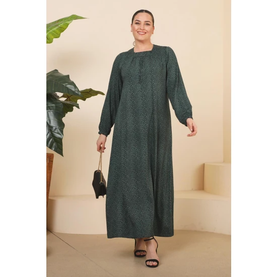 FERACE Kadin Buyuk Beden Çıtır Desen Uzun Anne Günlük Elbise10