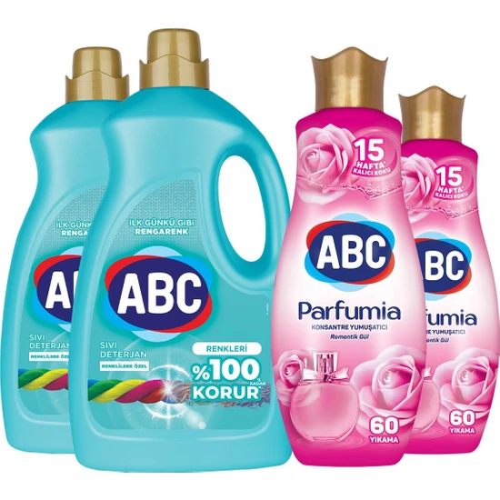 Abc Sıvı Çamaşır Deterjanı Renkliler 2'li ve Konstanre Yumuşatıcı Gül Tutkusu 2'li
