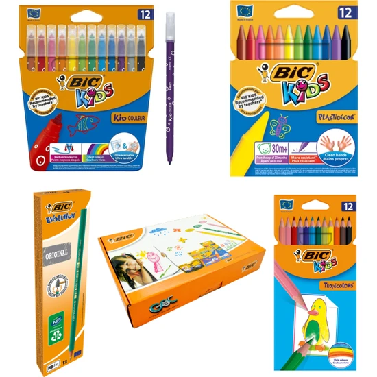 Bic Okula Dönüş Seti 12'li Kuru Boya + Keçeli Boya + Mum Pastel Boya + 12'li Kurşun Kalem