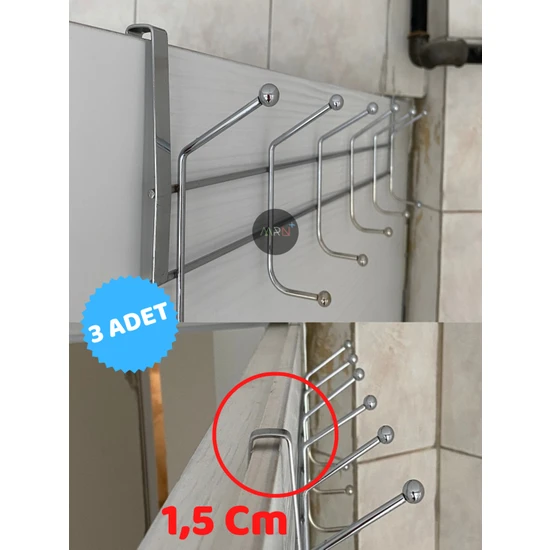 Mirvano - Klasik Tip Kapı Arkası Askısı Dar Kapı Askısı 12 Topçuklu 3 Adet