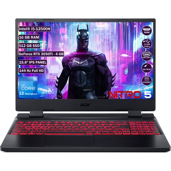 Acer Nitro 5 AN515-58 Intel Core I5 12500H 16 GB 512 GB SSD RTX 3050TI - 4 GB Freedos 15.6" FHD IPS Taşınabilir Bilgisayar NH.QFLEY.002