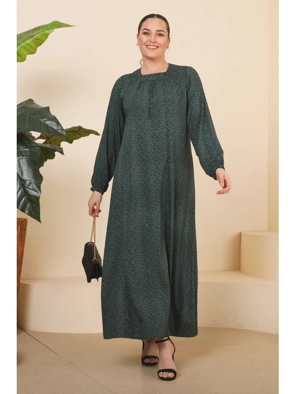 FERACE Kadin Buyuk Beden Çıtır Desen Uzun Anne Günlük Elbise10