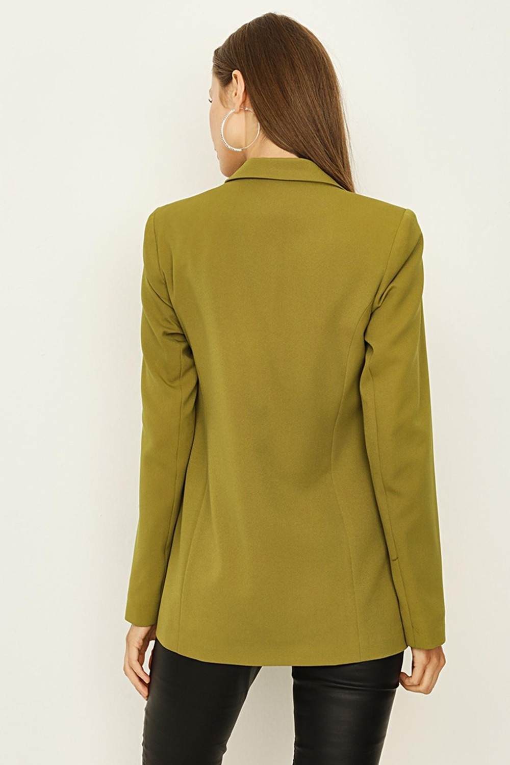 Select Moda Kadın Düğmeli Kruvaze Blazer Ceket Polyester Yeşil Renk Modern Tasarım görsel 4