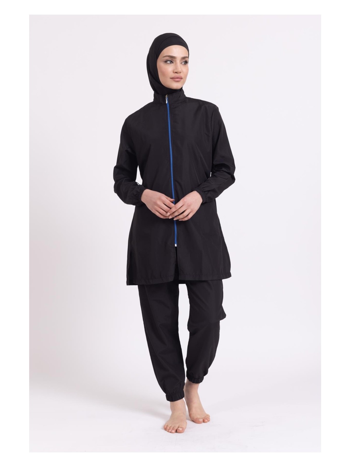 Pemilo Kadın 23203 Büzgülü Paraşüt Tam Tesettür Mayo Saks Mavi - Görsel 6