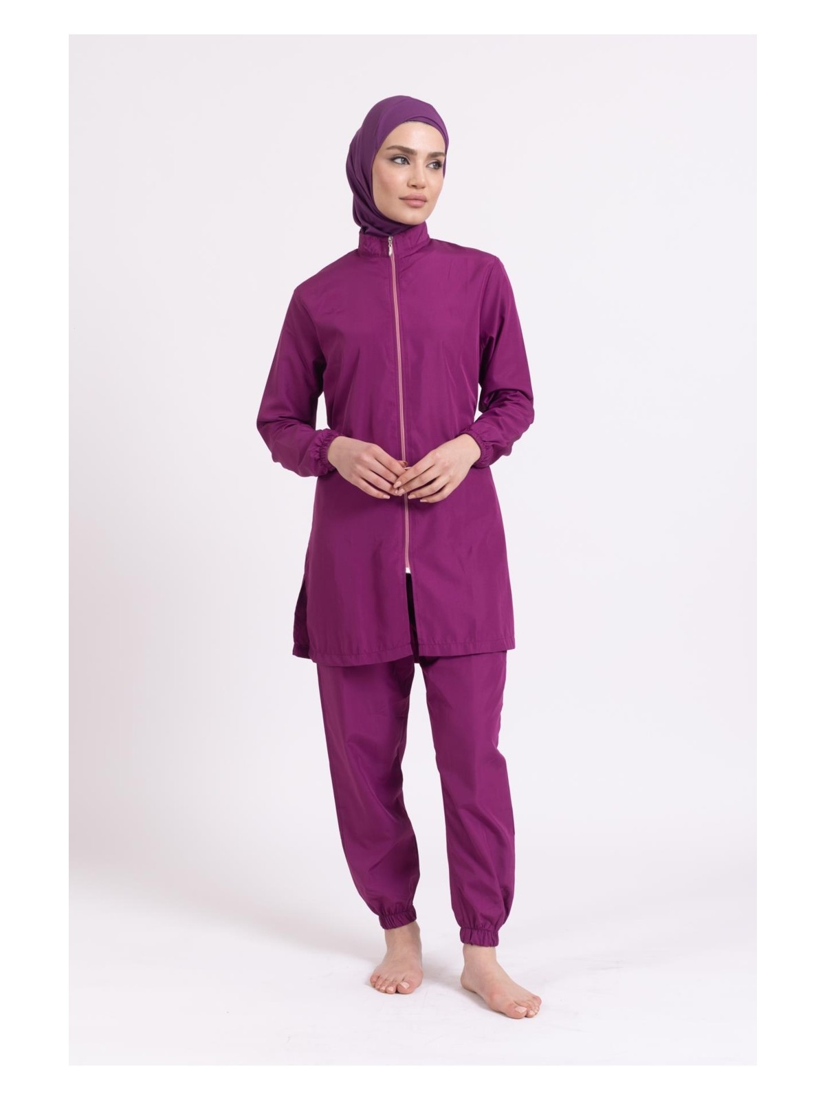 Pemilo Kadın 23203 Büzgülü Paraşüt Tam Tesettür Mayo Saks Mavi - Görsel 3