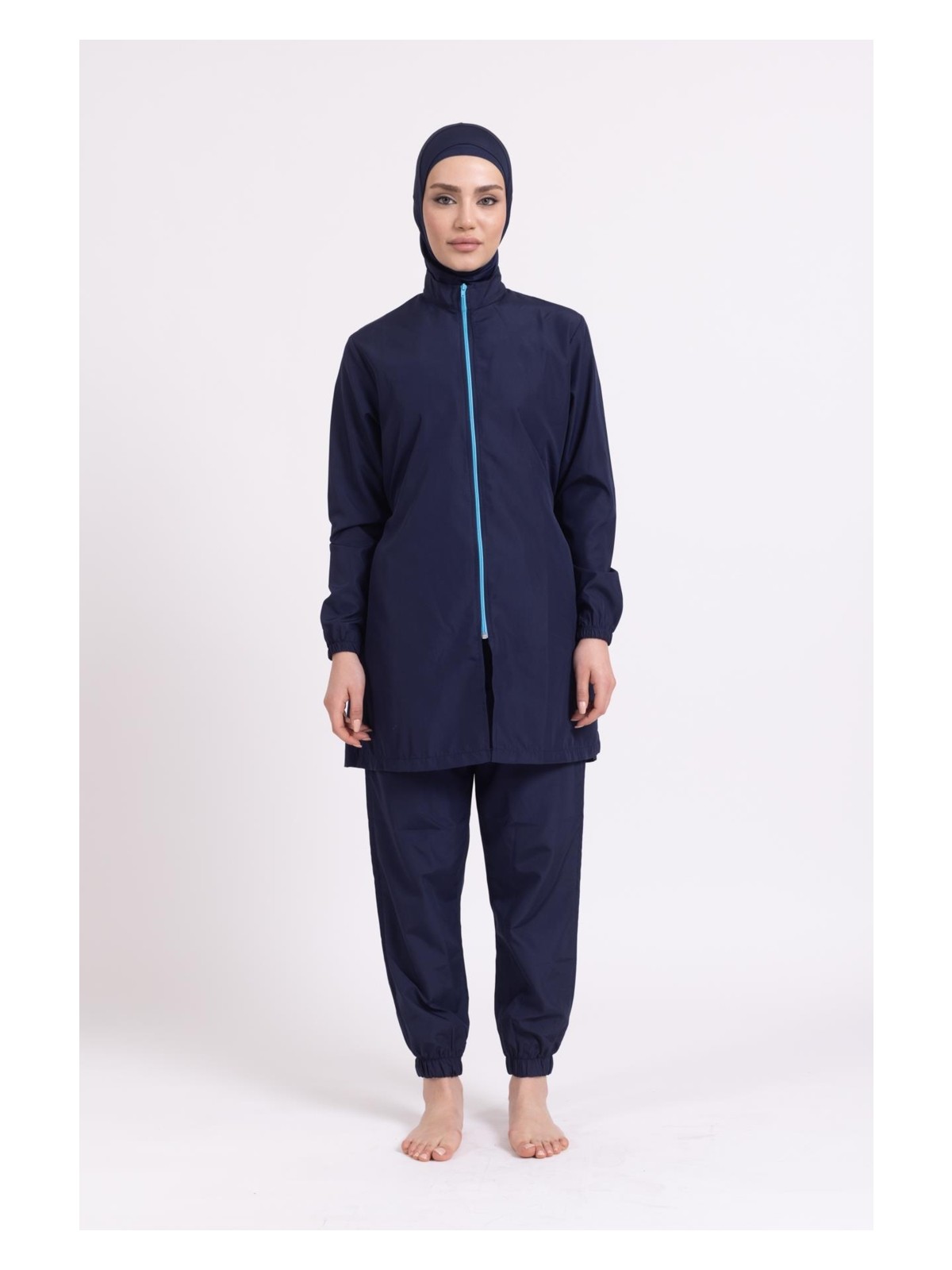 Pemilo Kadın 23203 Büzgülü Paraşüt Tam Tesettür Mayo Saks Mavi - Görsel 4