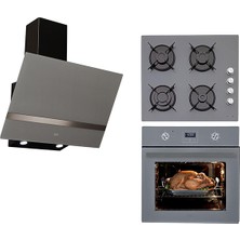 Çetintaş Modern Dokunmatik Gri Cam Ankastre Set 10