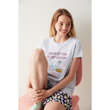 Penti Sushi Kitties Slogan Baskılı Şortlu Pijama Takımı