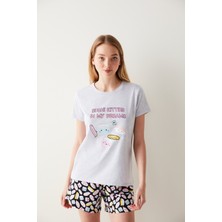 Penti Sushi Kitties Slogan Baskılı Şortlu Pijama Takımı