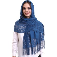 İhvan Online Narin Pamuk Tül Şal Lacivert 60X160