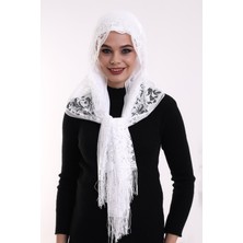 İhvan Online Narin Pamuk Tül Şal Beyaz-2 60X160