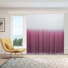 Perhal Degrade Renk Geçişli Mürdüm Etekleri Nakışlı 1-2 Seyrek Pile Tül Perde