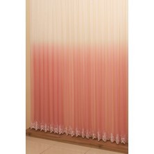 Perhal Degrade Renk Geçişli Pembe Etekleri Nakışlı 1-2 Seyrek Pile Tül Perde